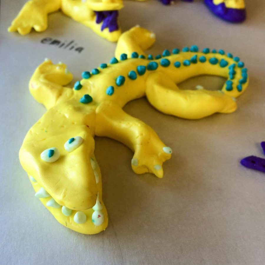 A child's clay alligator