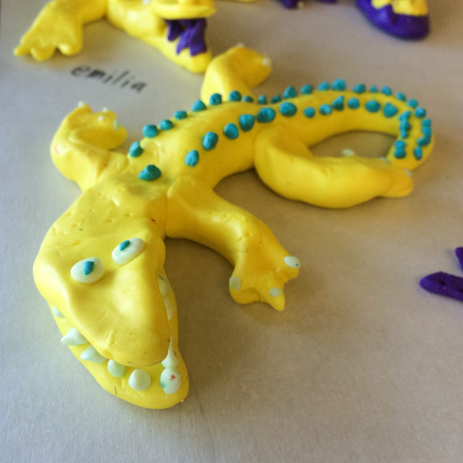 A child's clay alligator