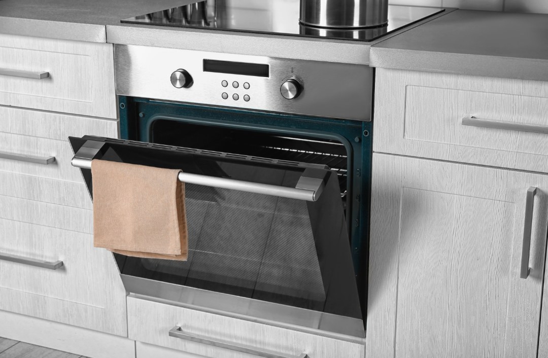 A home oven with the door open