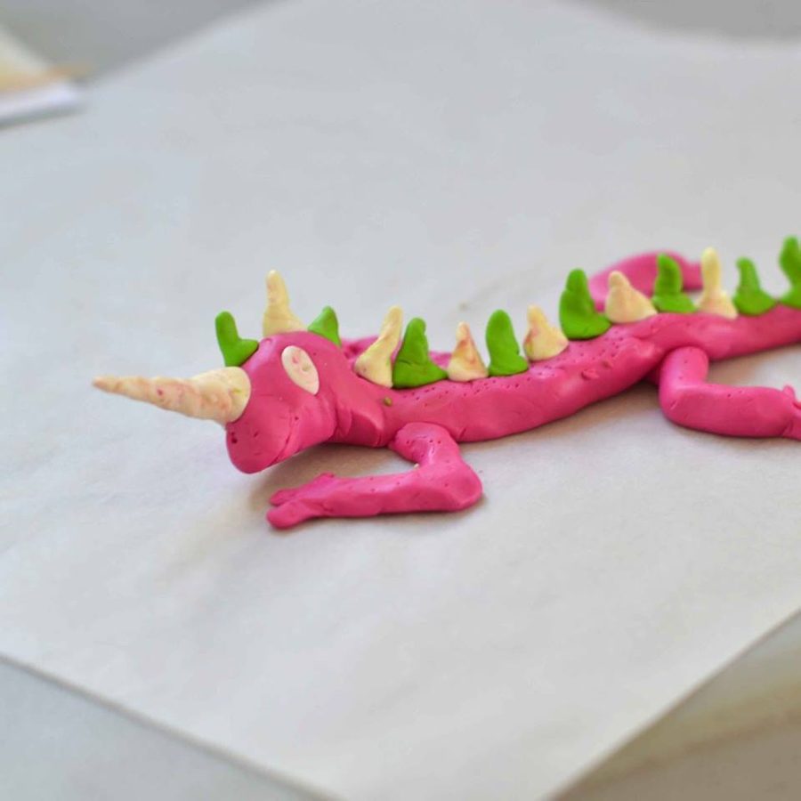 A child's clay tuatara
